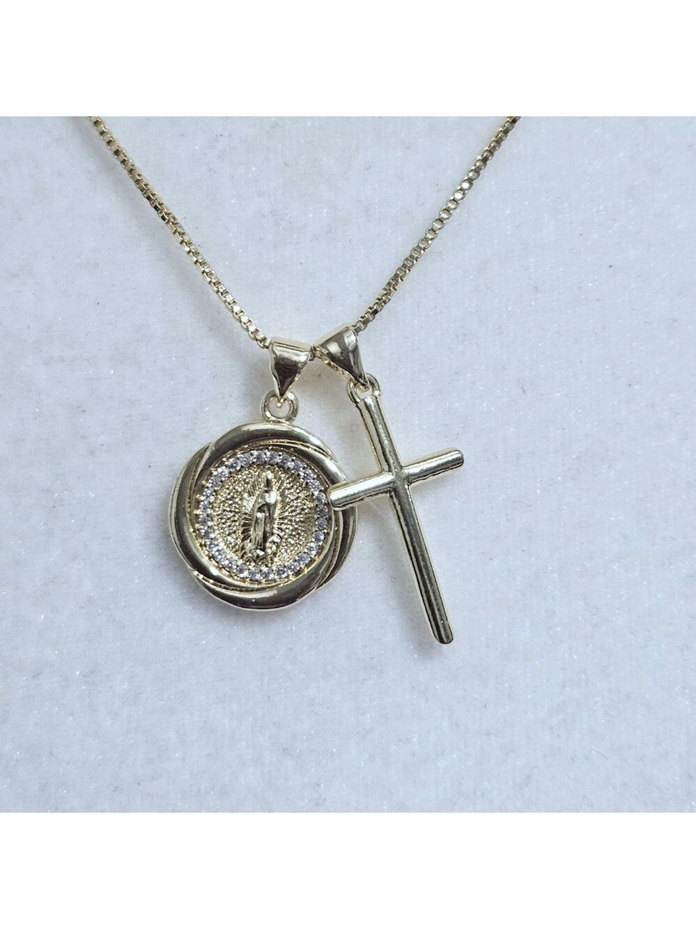 18 K Gold Plated Cross Virgin Of Guadalupe Pendant Necklace - Picture 3 of 5